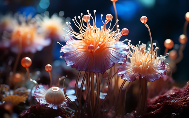 Renkli su altı bitkisi Deniz Anemonu Sahne 3
