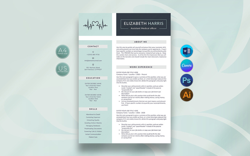 Szablon CV asystenta lekarza w serwisie Canva