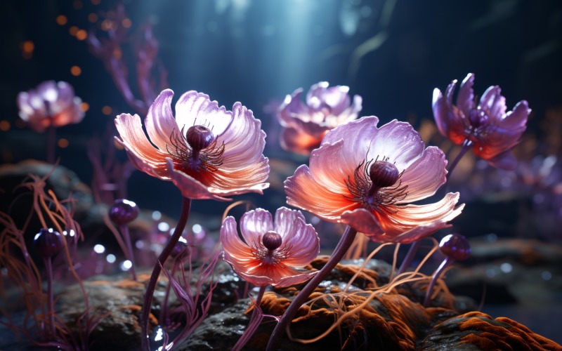 Carta da parati subacquea con piante di fiori di cristallo 75