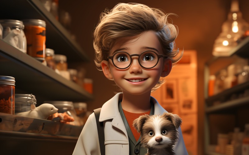 3D-персонаж-мальчик-ветеринар с соответствующей средой 4