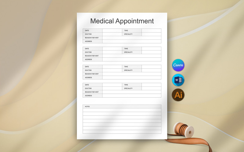 Canva Medical Appointment, Health Log Digital Planner Template