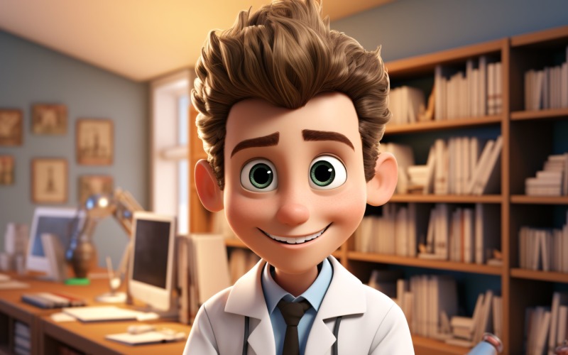 3D karakteres gyermek fiú orvos megfelelő környezettel 3