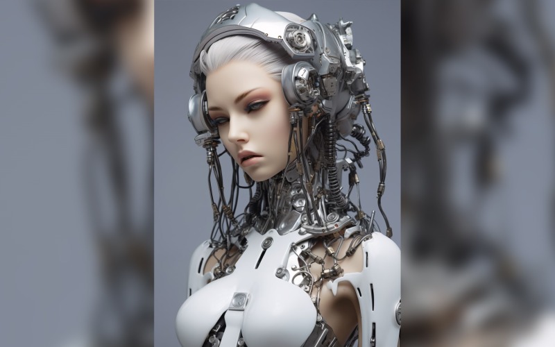 Anthropomorpher weiblicher Roboter futuristischer Techno Cyberpunk 16