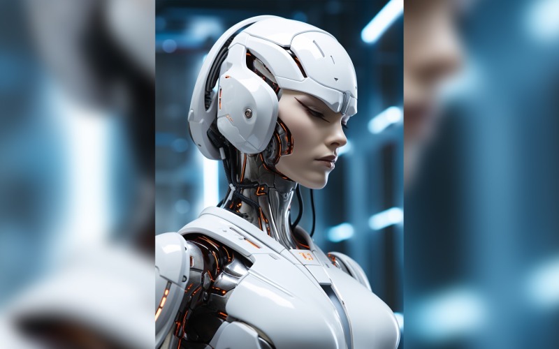 Anthropomorpher weiblicher Roboter futuristischer Techno Cyberpunk 26