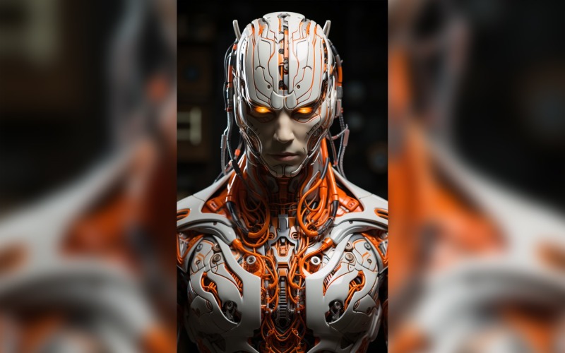 Close-up antropomorfo robot femminile futuristico Cyberpunk 107