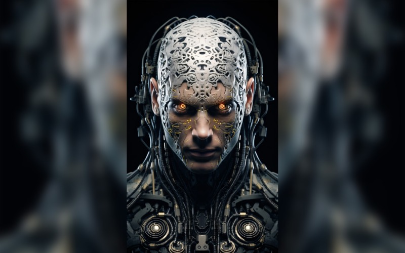 Detailní antropomorfní futuristický ženský robot Cyberpunk 98