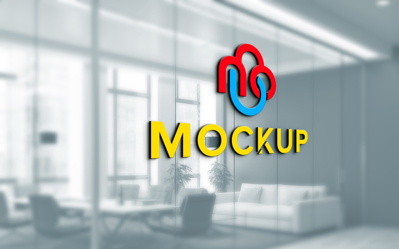 Mockup logo in vetro per ufficio a parete 3D realistico