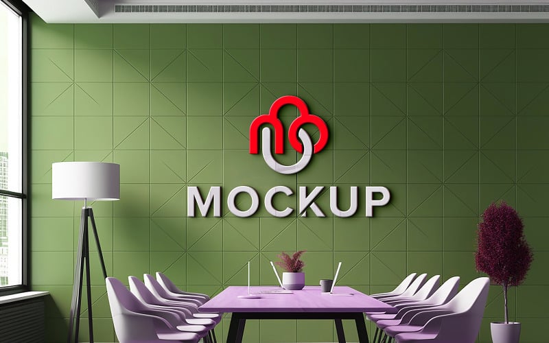 Office meeting room logo mockup psd corporate office wall mockup