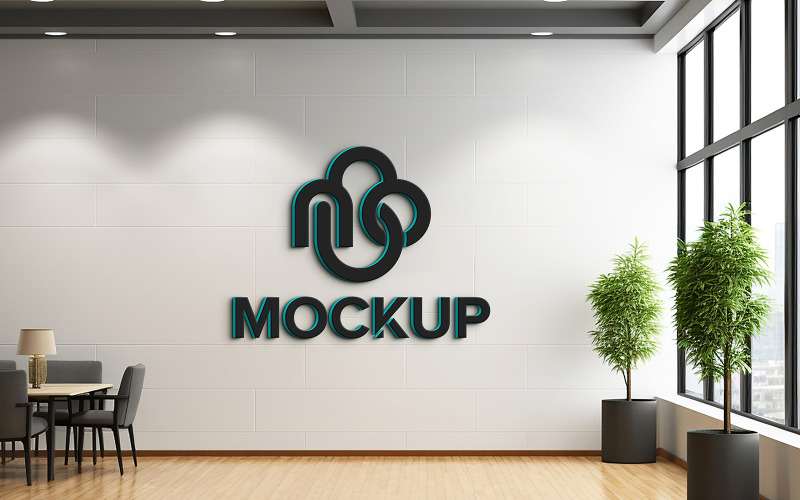 Realistyczna makieta logo na ścianie wewnętrznej 3d