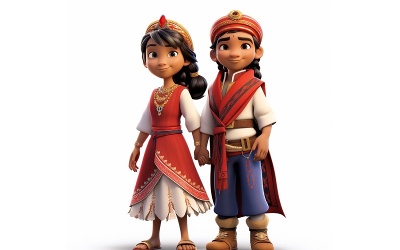Carreras mundiales de parejas de niño y niña con vestimenta cultural tradicional 57
