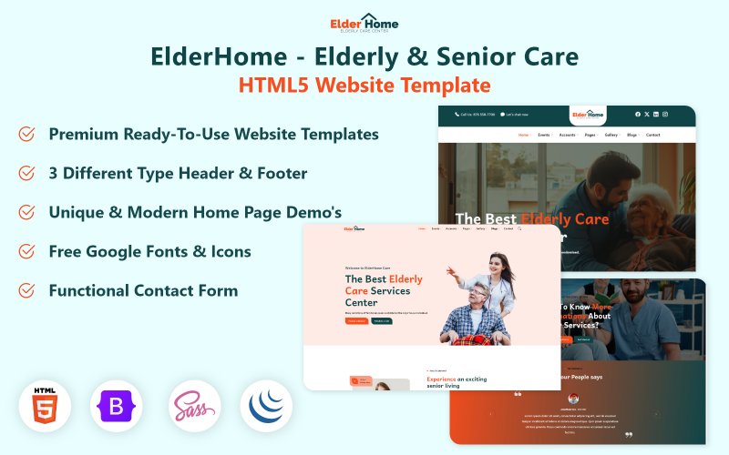 ElderHome - HTML5 webbplatsmall för äldre och äldreomsorg
