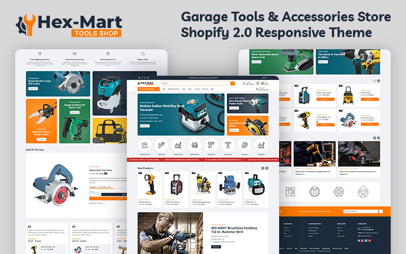 Hexmart - 建筑工具和设备商店多用途 Shopify 2.0 响应式主题