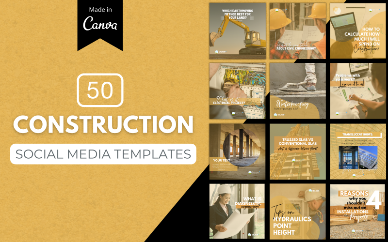50 шаблонів Construction Canva для соціальних мереж