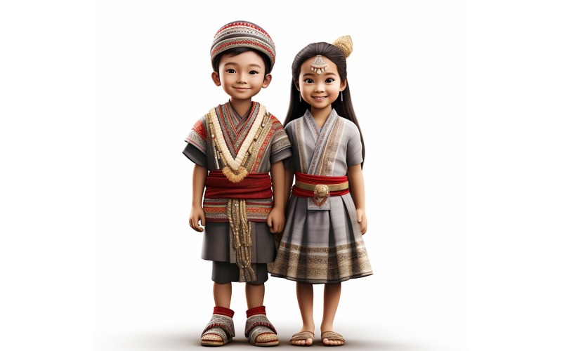 Junge & Mädchen Paar Welt Rennen in traditioneller kultureller Kleidung 34