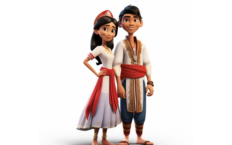 Pojke och flicka parvärldslopp i traditionell kulturell klädsel 53