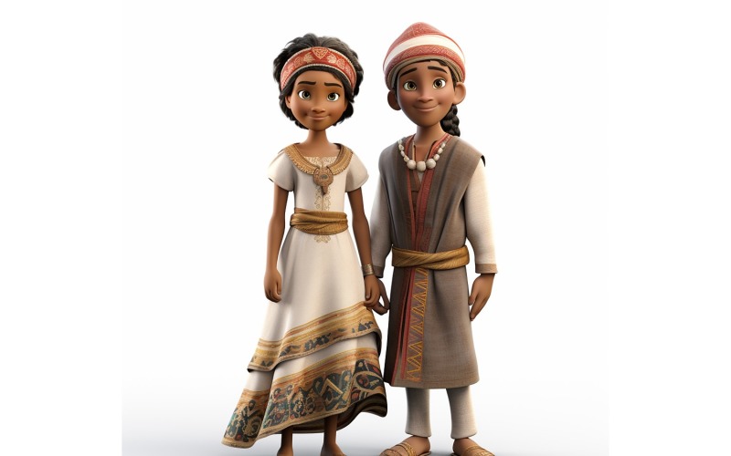 Carreras mundiales de pareja de niño y niña con vestimenta cultural tradicional 61