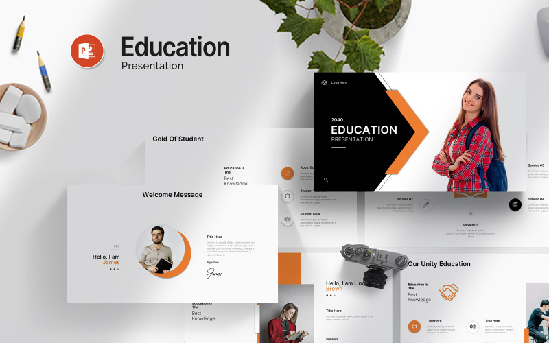Design de modelo de PowerPoint para educação limpa