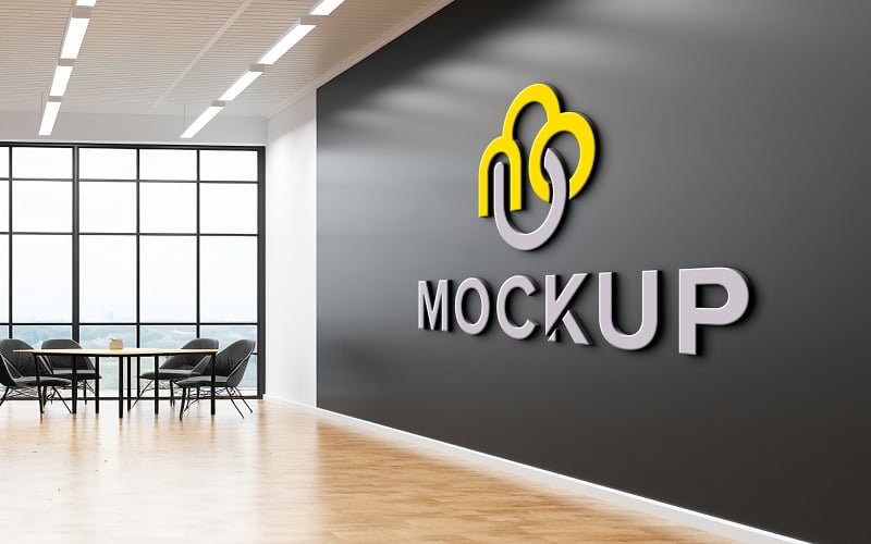 Office wall mockup logo realistic 3d indoor logo mockup on black office wall empty wall mock up