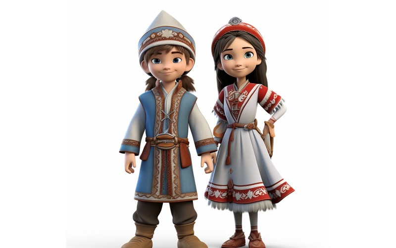 Boy And Girl Couple World Races In Traditional Cultural Dress 118