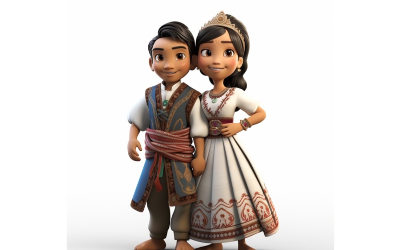 Boy And Girl Couple World Races In Traditional Cultural Dress 119