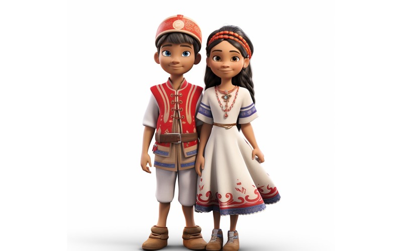 Casal de menino e menina corridas mundiais em trajes culturais tradicionais 129