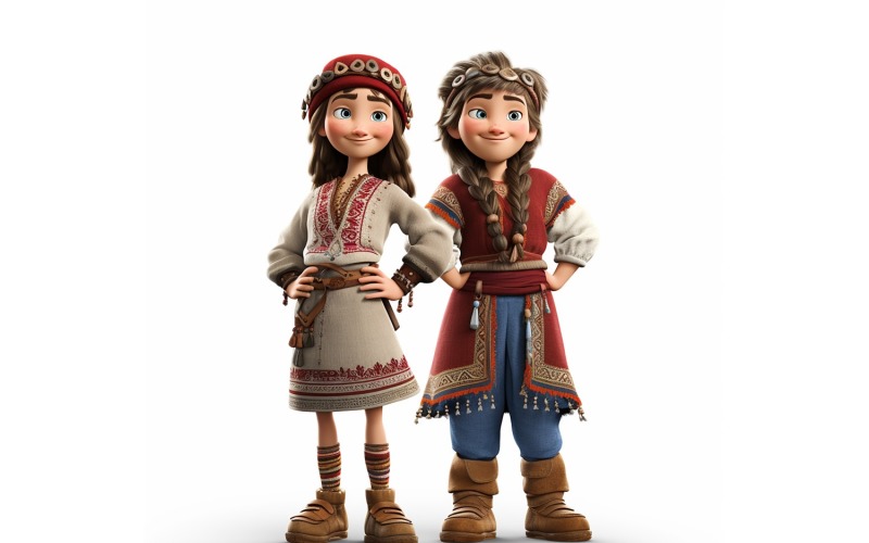 Мировые скачки пар мальчиков и девочек в традиционной культурной одежде 117