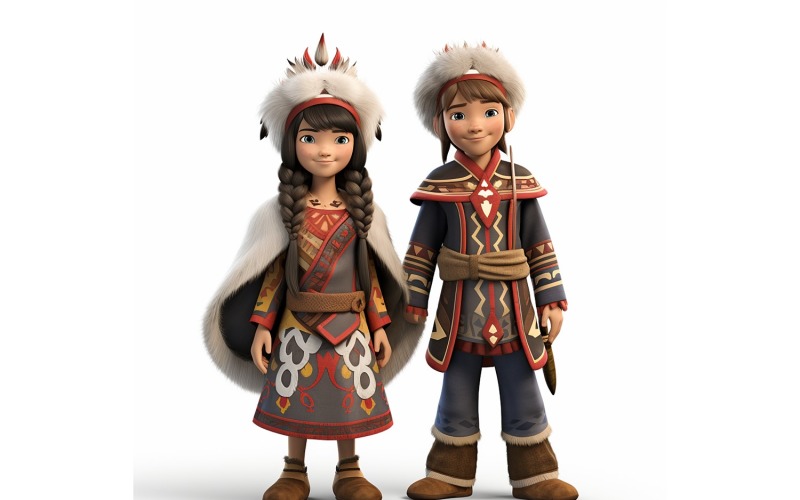 Pojke och flicka par världslopp i traditionell kulturell klädsel 172