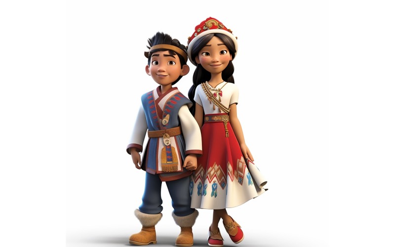 Pojke och flicka par världslopp i traditionell kulturell klädsel 173