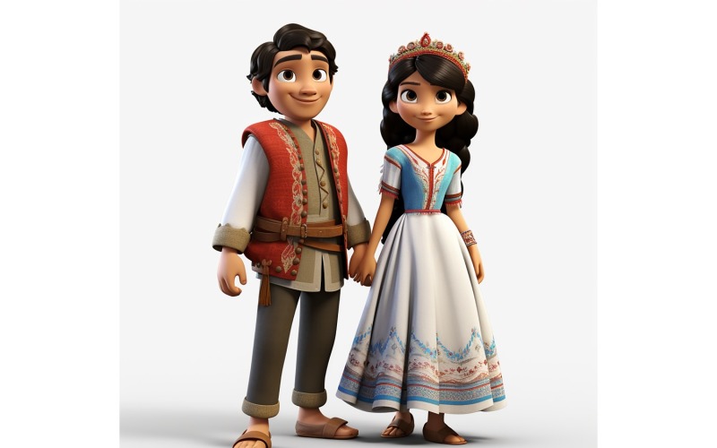Pojke och flicka par världslopp i traditionell kulturell klänning 114
