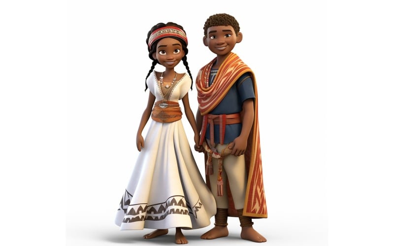 Pojke och flicka par världslopp i traditionell kulturell klänning 125