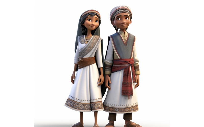 Pojke och flicka par världslopp i traditionell kulturklänning 124