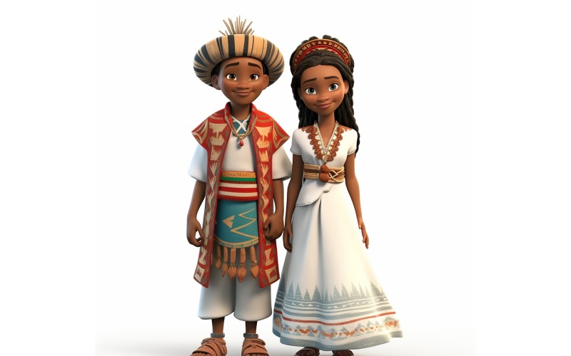 Boy And Girl Couple World Races In Traditional Cultural Dress 186