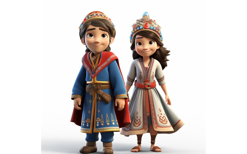 Carreras mundiales de pareja de niño y niña con vestimenta cultural tradicional 204