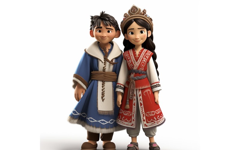 Casal de menino e menina corridas mundiais em trajes culturais tradicionais 189