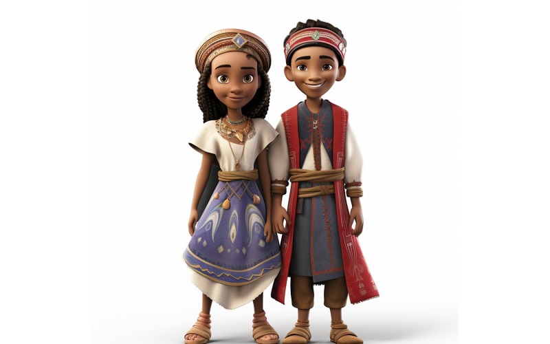 Casal de menino e menina corridas mundiais em trajes culturais tradicionais 210