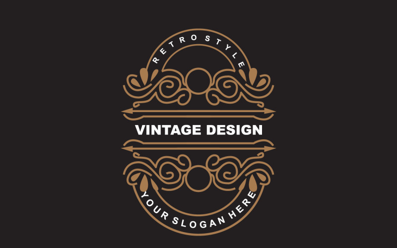 Logo d'ornement minimaliste au design rétro vintage V18