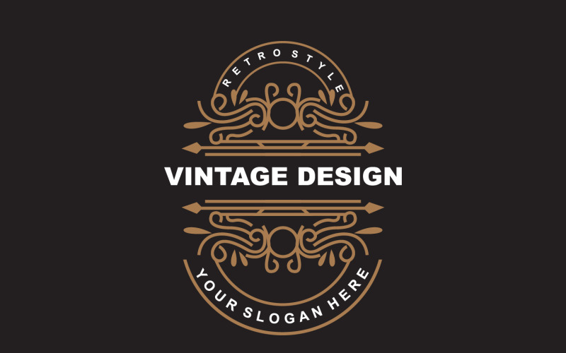 Logotipo de ornamento minimalista com design retrô vintage V17