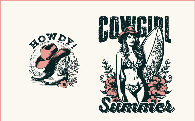 Cowgirl Summer PNG, Coastal Western Shirt Design, Retro Beach Cowgirl, Country Summer Vibes, Rosa
