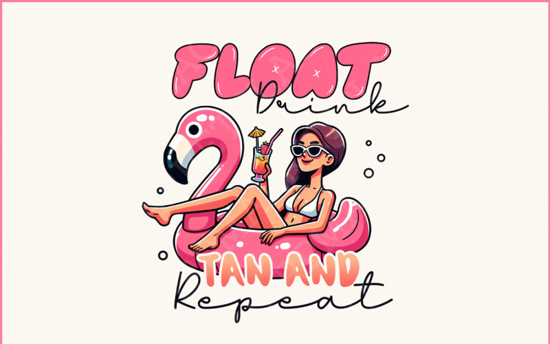 Float Drink Tan Repeat PNG, Summer Beach Lake Life, Day Drinking, River and Ocean Vibes, Ciao