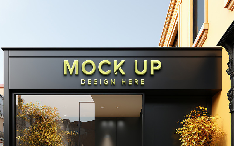 Gevel chroom teken 3d logo storefront teken mockup psd