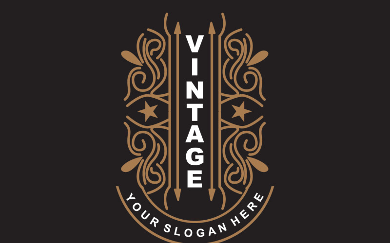 Logo d'ornement minimaliste au design rétro vintage V24
