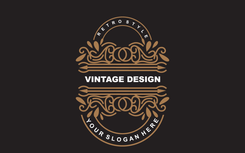 Logotipo de ornamento minimalista com design retrô vintage V26