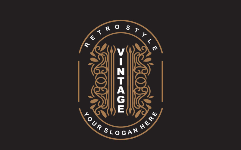 Logotipo de ornamento minimalista com design retrô vintage V29