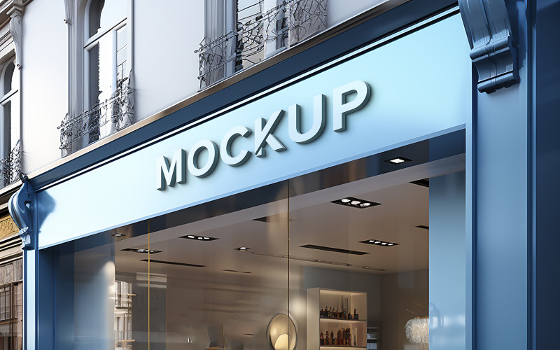 Mockup di segno di facciata prospettica psd Mockup di logo aziendale di segno anteriore realistico 3d psd