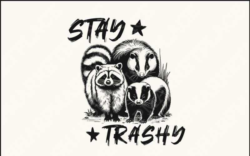 Stay Trashy PNG, divertente Raccoon Opossum Skunk, design animale retrò, t-shirt Raccoon Squad