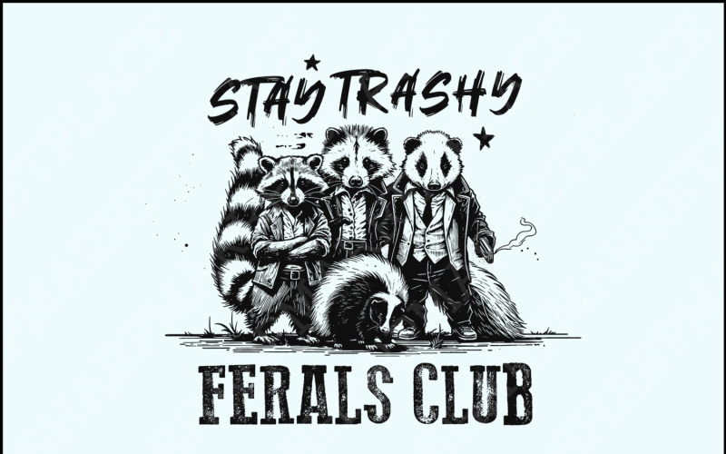 Stay Trashy PNG, Funny Raccoon Opossum Skunk, Retro Animal Design, Raccoon Squad, Humorné Tričko