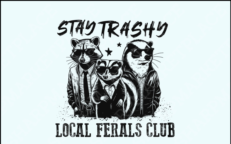 Stay Trashy PNG, Vicces Raccoon Opossum Skunk, Retro Animal Design, Raccoon Squad, Humoros