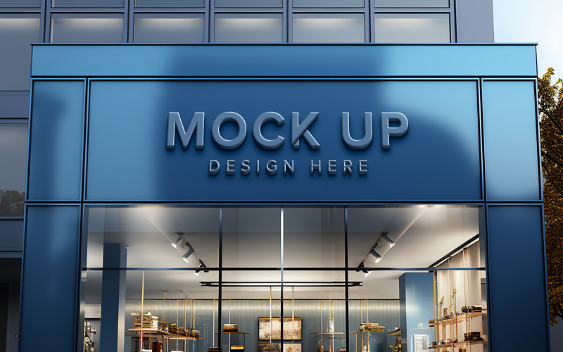 Storefront logo mockup building front sign logo mockup psd