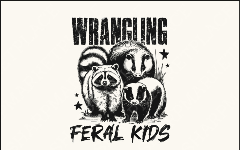 Wrangling Feral Kids PNG, Funny Raccoon Kids PNG, Feral Kids Shirt, Digitale Download, Wasbeer