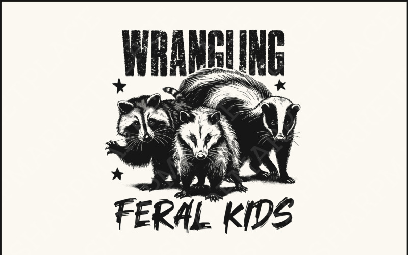 Wrangling Feral Kids PNG, Funny Raccoon Kids PNG, Feral Kids Shirt, digitální stahování